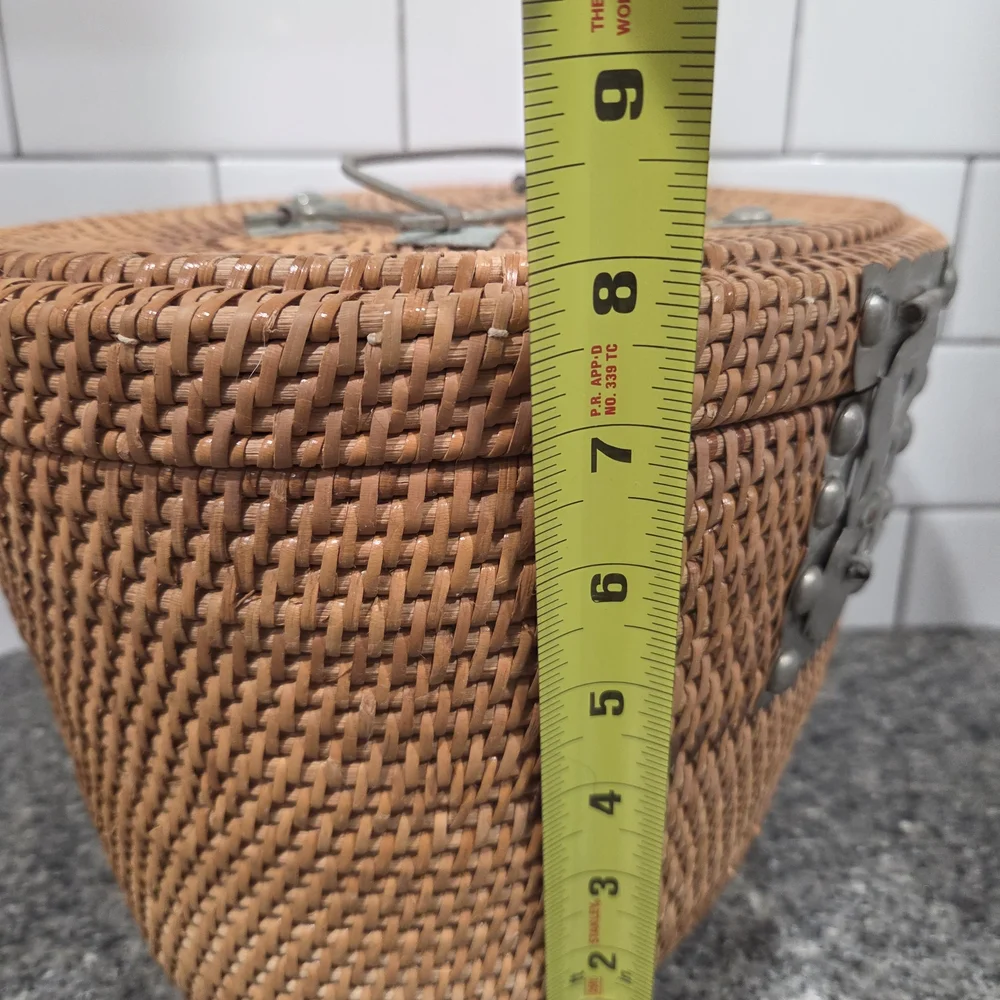 Woven Rattan Jewelry or Trinket Box with Metal Lock - Brown - Picture 5 of 9